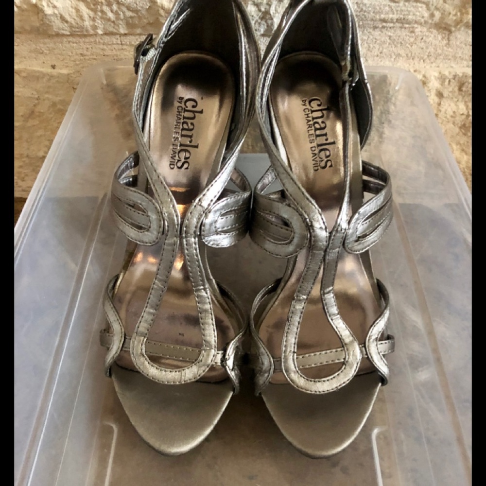 Charles David Pewter Strappy Stilettos